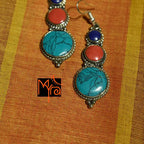 Triple Layer Earring : Blue, Red, Turquoise
