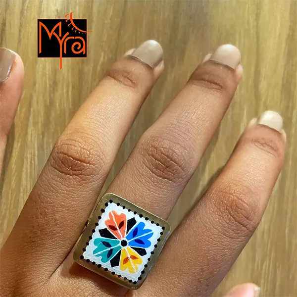 White Handpainted Rangoli Ring