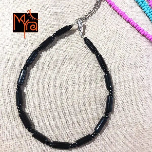 Pipe Beaded Anklet : Black