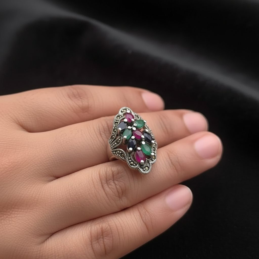 Agate and Marcasite Stone Ring