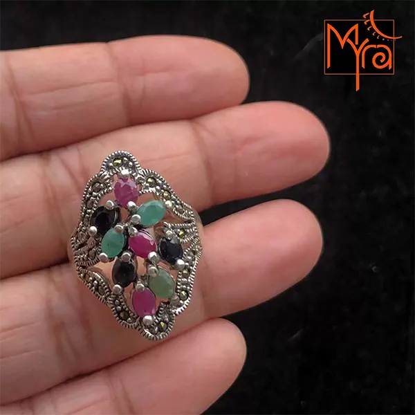 Agate and Marcasite Stone Ring