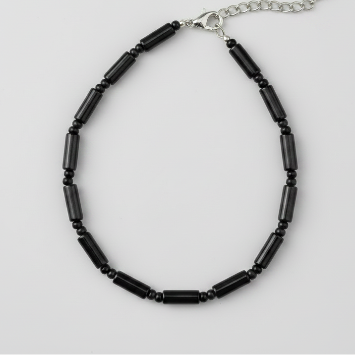Pipe Beaded Anklet : Black
