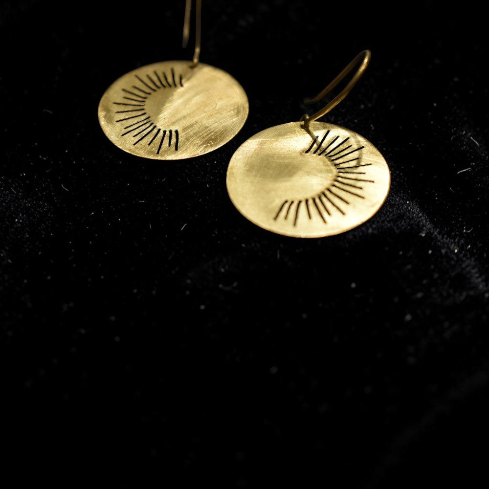 Surya - Sunray Circle Brass Earrings
