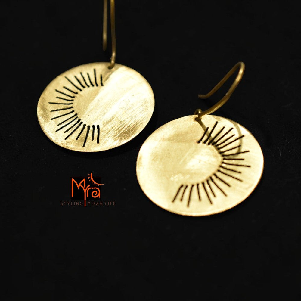 Surya - Sunray Circle Brass Earrings