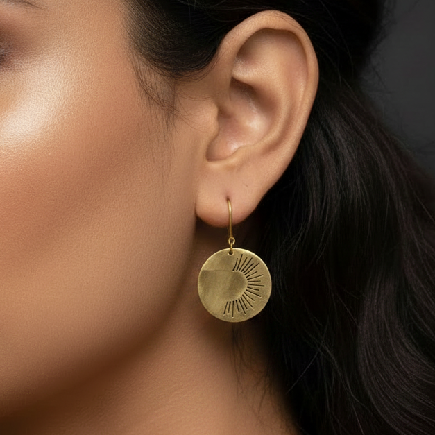 Surya - Sunray Circle Brass Earrings
