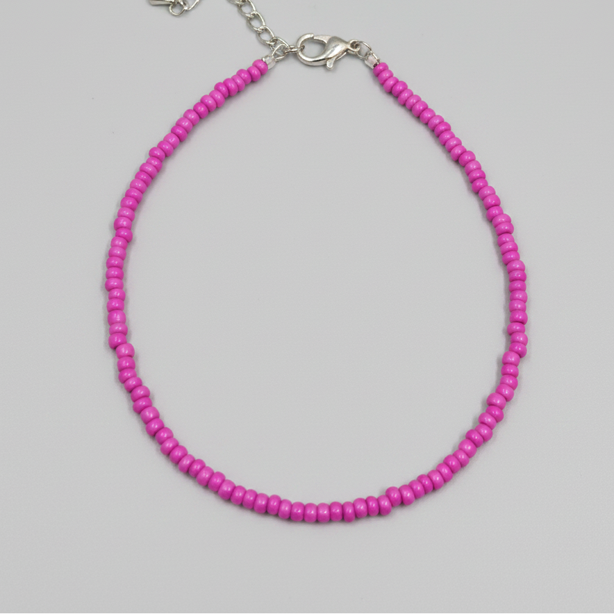 Plain Beaded Anklet : Shiny Pink