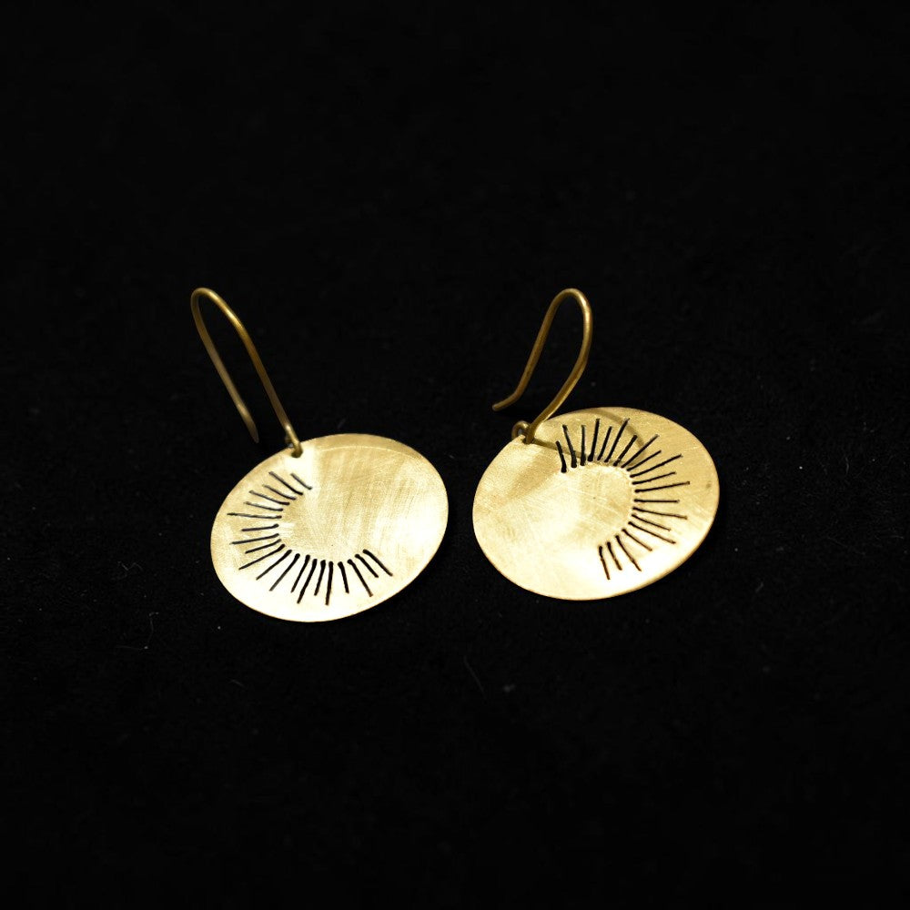 Surya - Sunray Circle Brass Earrings