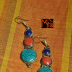 Triple Layer Earring : Blue, Red, Turquoise