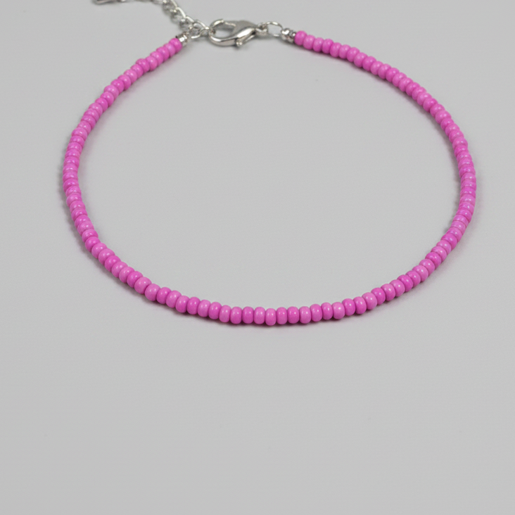 Plain Beaded Anklet : Shiny Pink