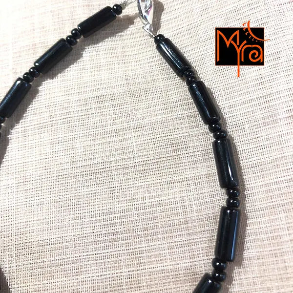 Pipe Beaded Anklet : Black