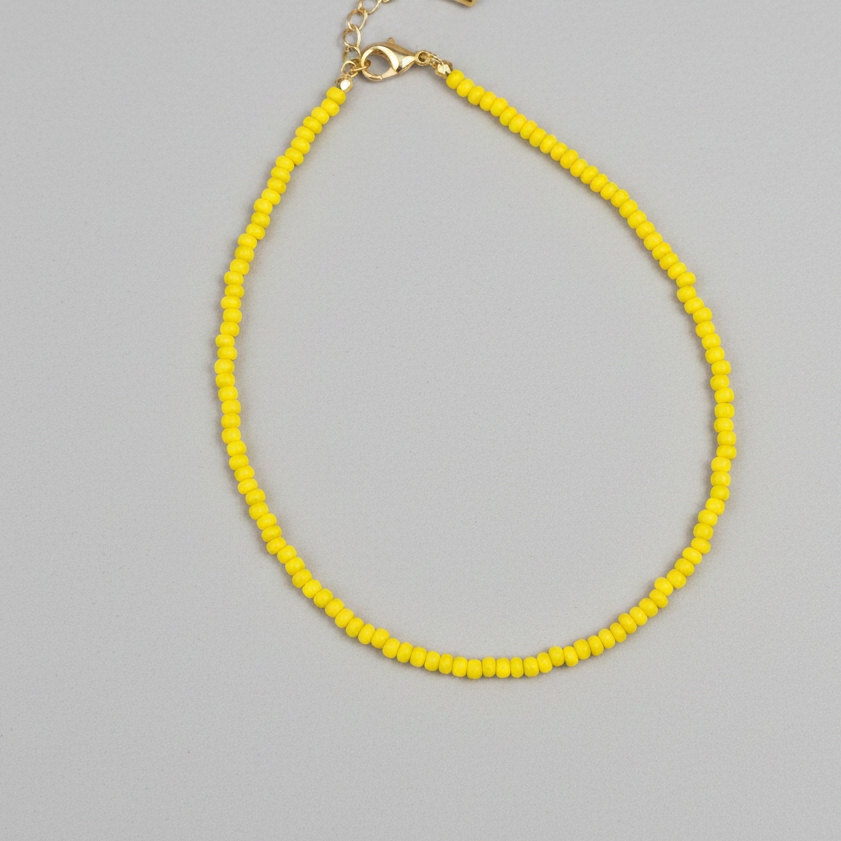 Plain Beaded Anklet : Lime Yellow