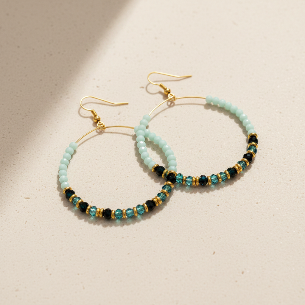 Round Hoops with Cyan Crystals