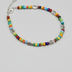 Handcrafted Multicolour Glass Beaded Anklet with Leaf Charms