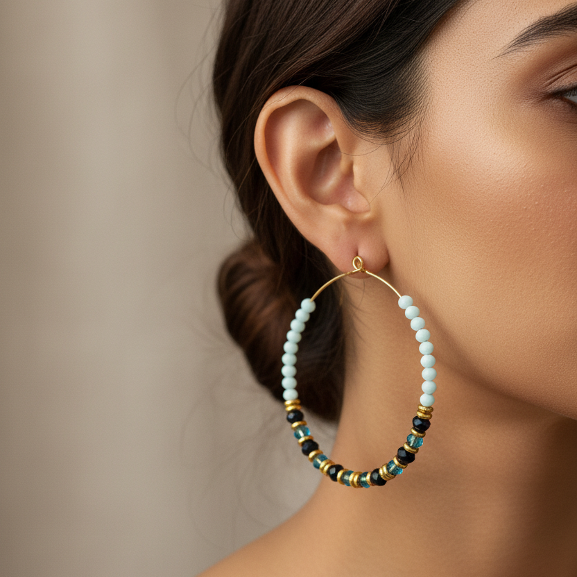 Round Hoops with Cyan Crystals