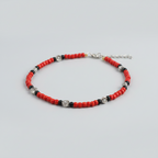 Red & Black Beaded Charm Anklet
