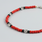 Red & Black Beaded Charm Anklet