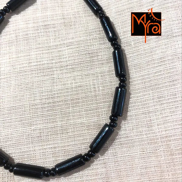 Pipe Beaded Anklet : Black