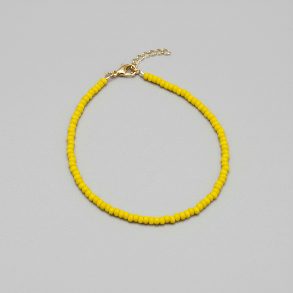 Plain Beaded Anklet : Lime Yellow