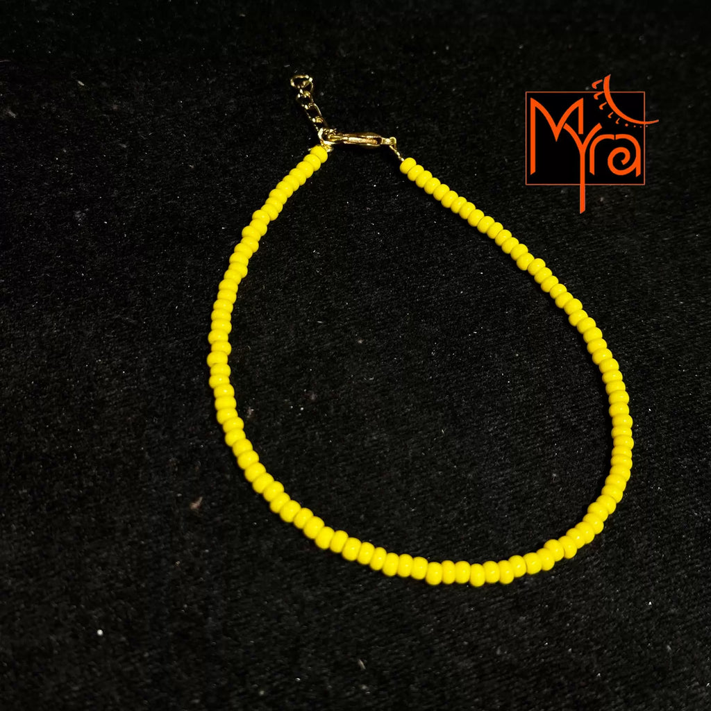 Plain Beaded Anklet : Lime Yellow