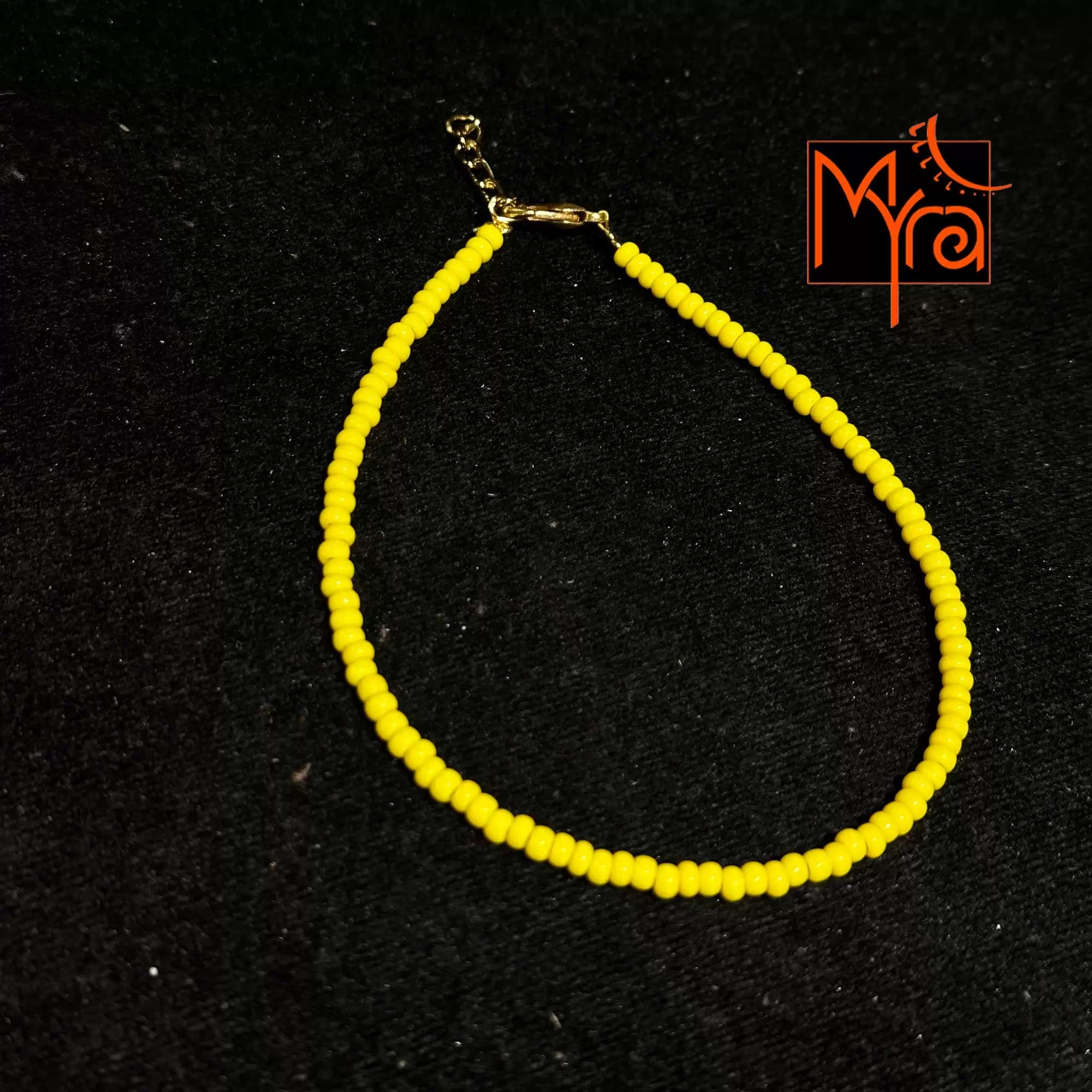 Plain Beaded Anklet : Lime Yellow