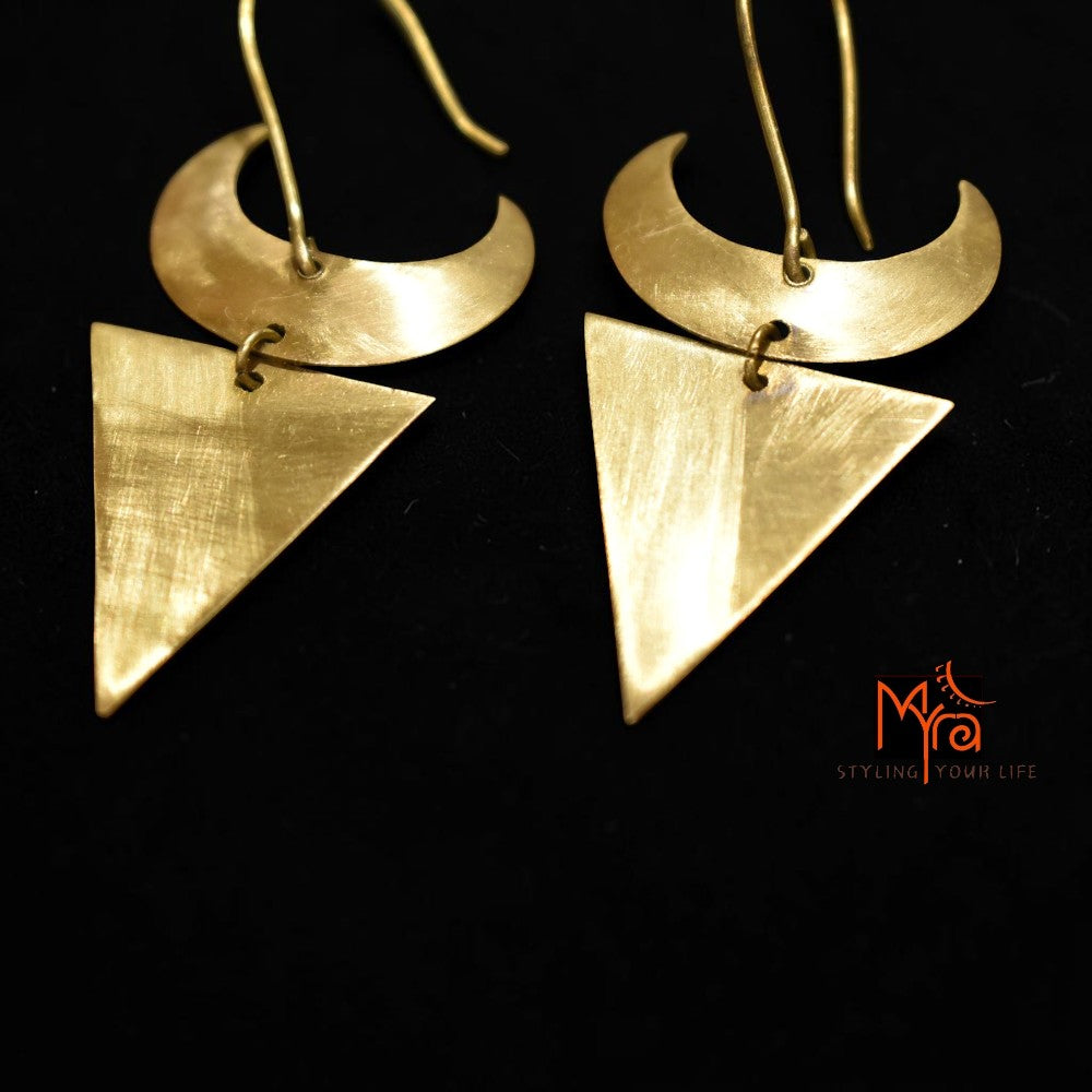 Milan - Crescent and Triangle Brass Earrings