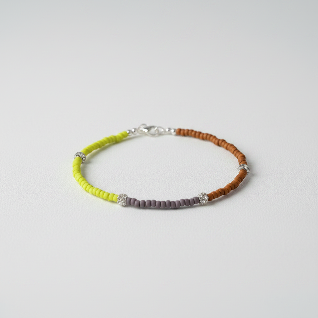Glass Beaded Dandelion Charm Anklet : Green, Brown, Mauve