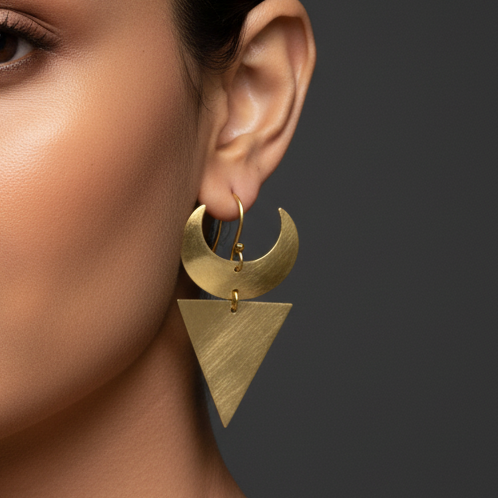 Milan - Crescent and Triangle Brass Earrings