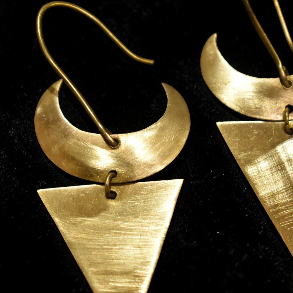 Milan - Crescent and Triangle Brass Earrings