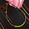 Glass Beaded Dandelion Charm Anklet : Green, Brown, Mauve