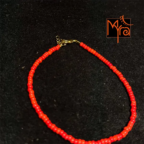 Plain Beaded Anklet : Tomato Red