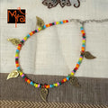 Multicolor Anklet with Long Golden Leaf Charms