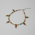 Multicolor Anklet with Long Golden Leaf Charms