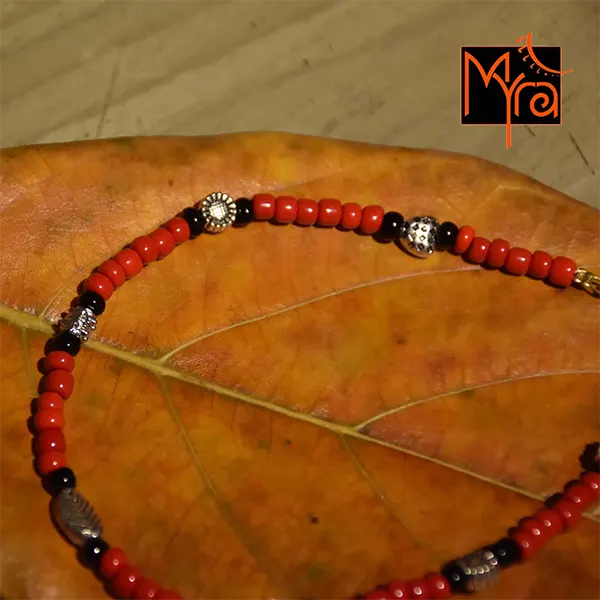 Red & Black Beaded Charm Anklet