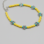 Handcrafted Yellow & Turquoise Glass Beaded Anklet with Butterfly Charms