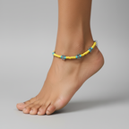 Handcrafted Yellow & Turquoise Glass Beaded Anklet with Butterfly Charms