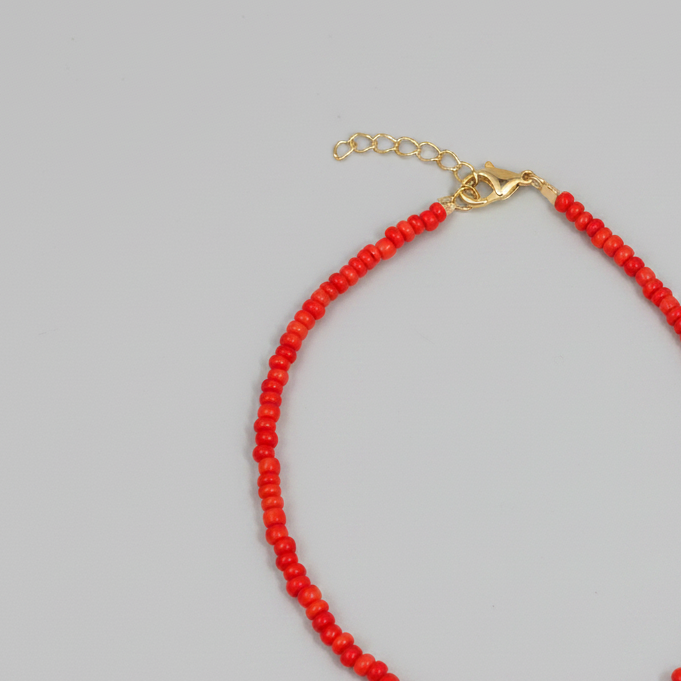 Plain Beaded Anklet : Tomato Red