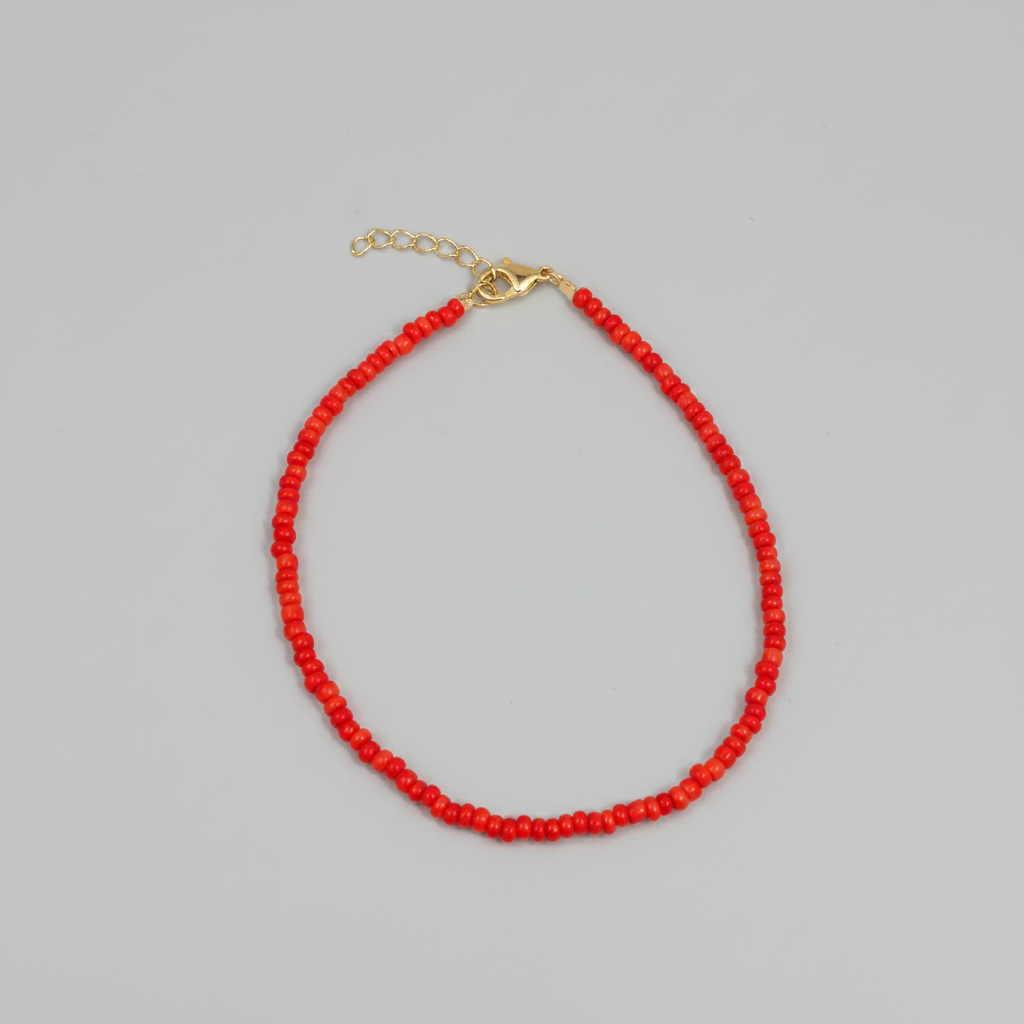 Plain Beaded Anklet : Tomato Red