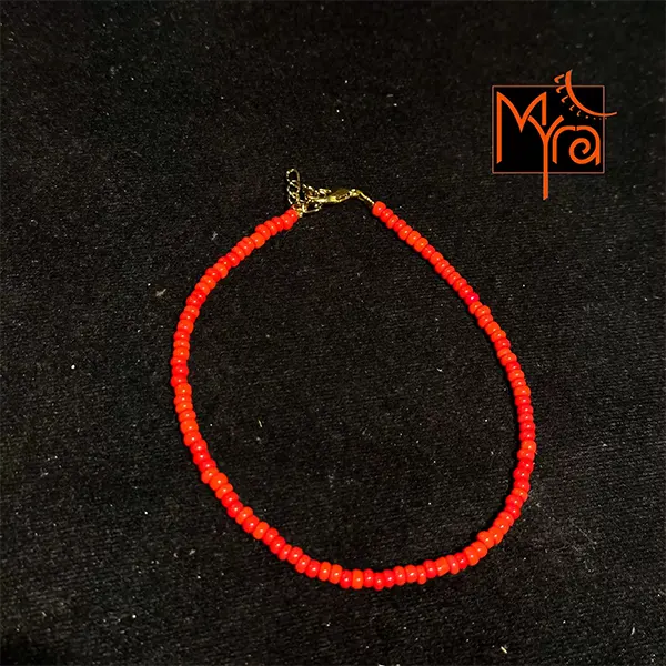 Plain Beaded Anklet : Tomato Red