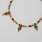 Multicolor Anklet with Long Golden Leaf Charms