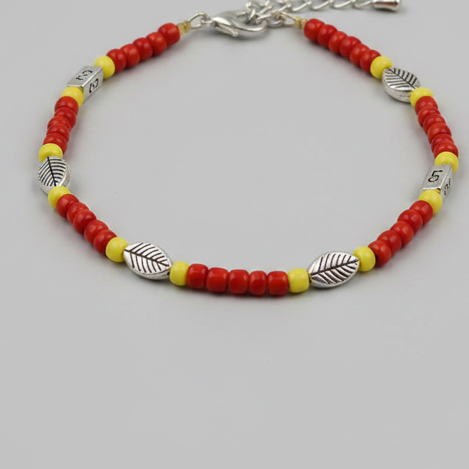 Red & Yellow Beaded Charm Anklet