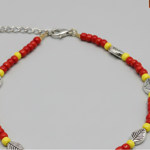 Red & Yellow Beaded Charm Anklet