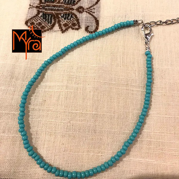 Small Glass Beaded Anklet : Turquoise
