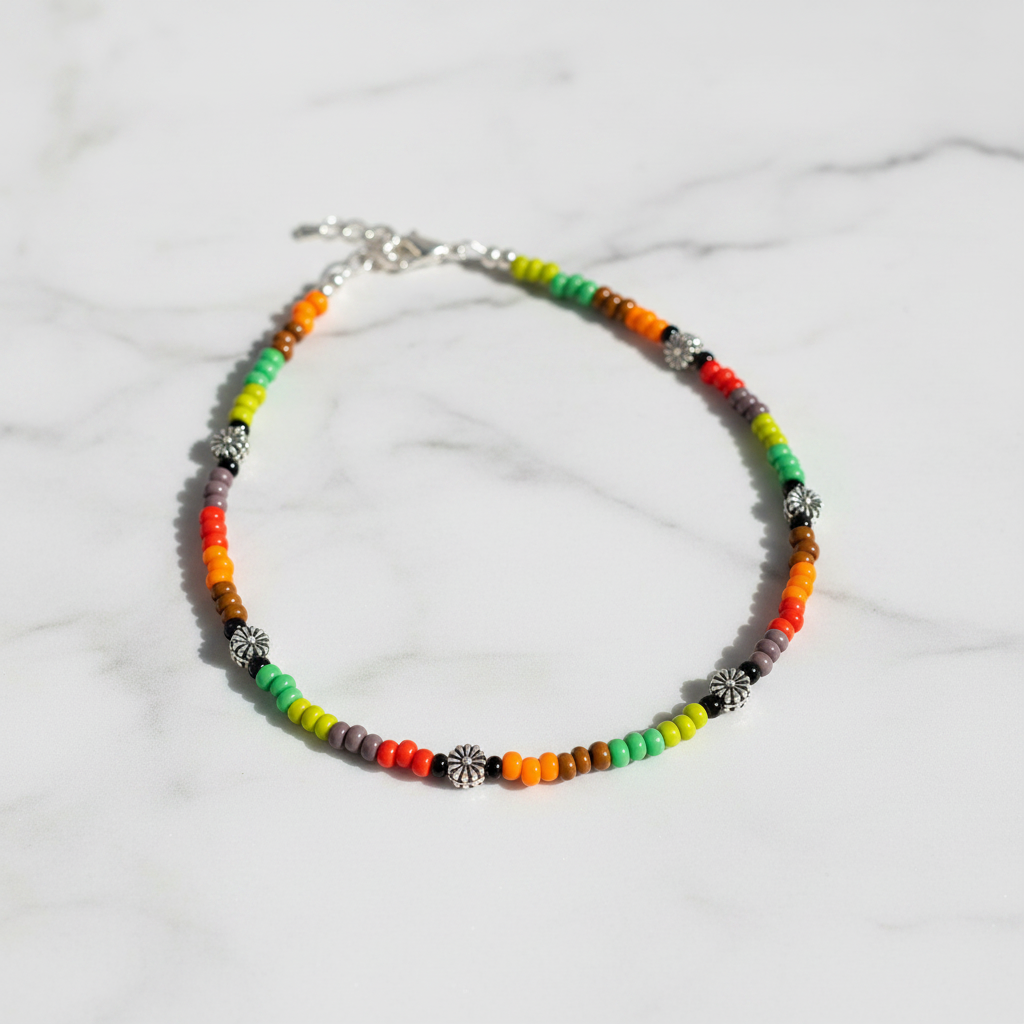 Glass Beaded Multicolor Dandelion Charm Anklet