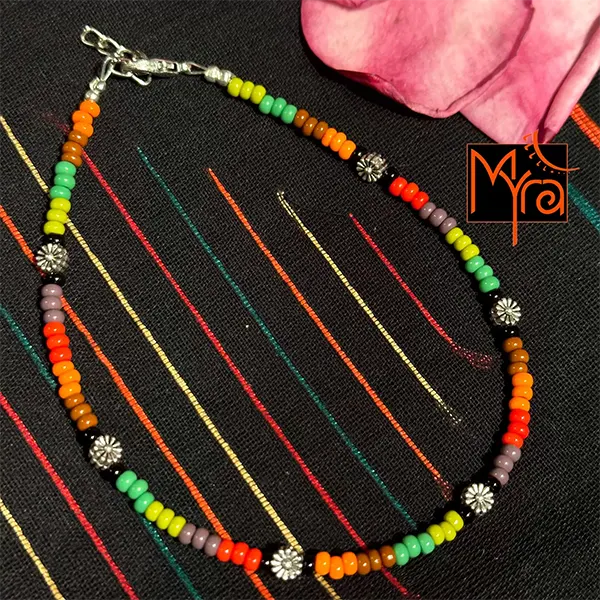 Glass Beaded Multicolor Dandelion Charm Anklet