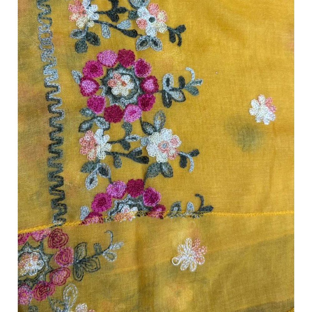 Hand Embroidered Yellow Stole