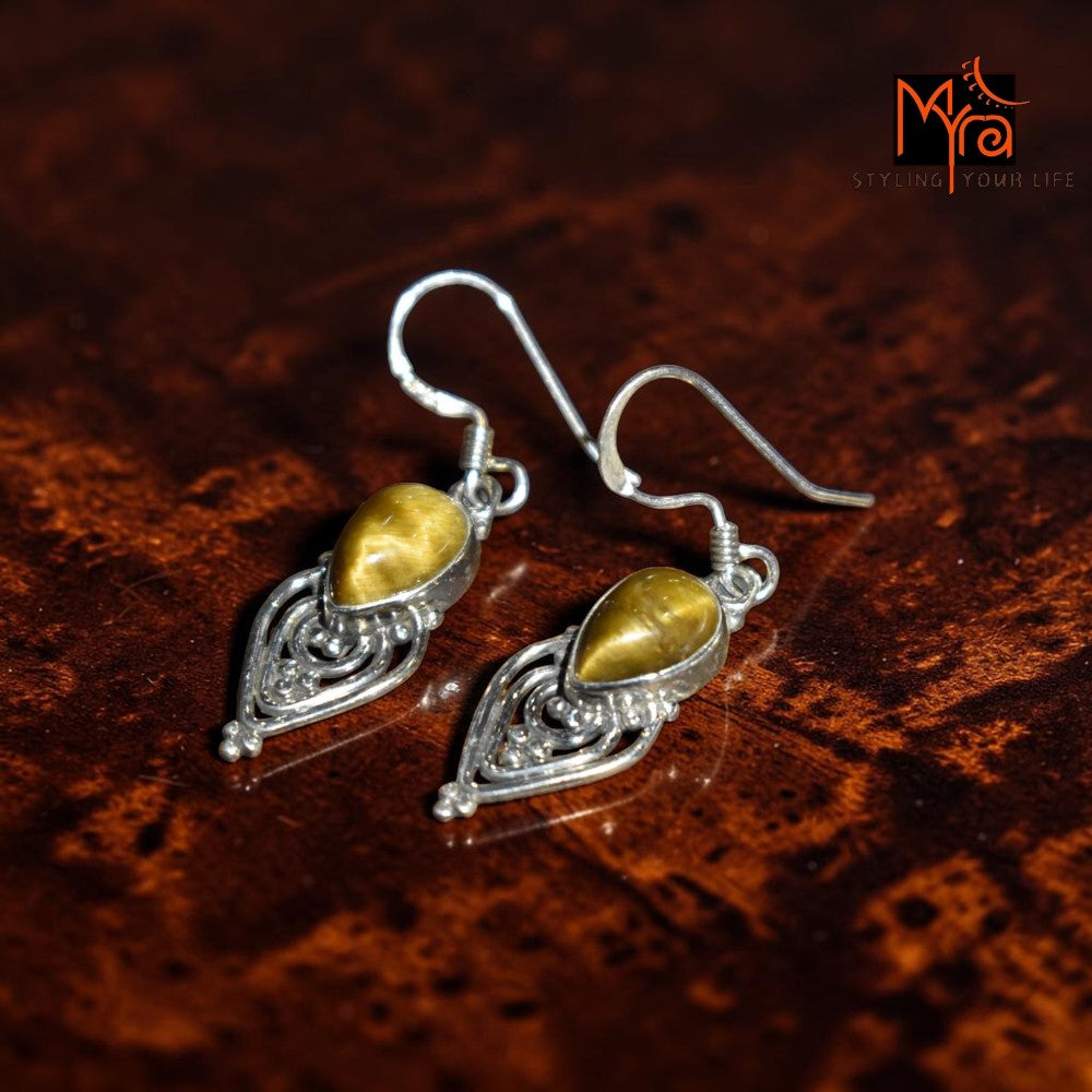 Rustic Tiger's Eye Silver Earrings
