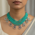 Six Layer Beaded Necklace with Hanging Charms : Turquoise
