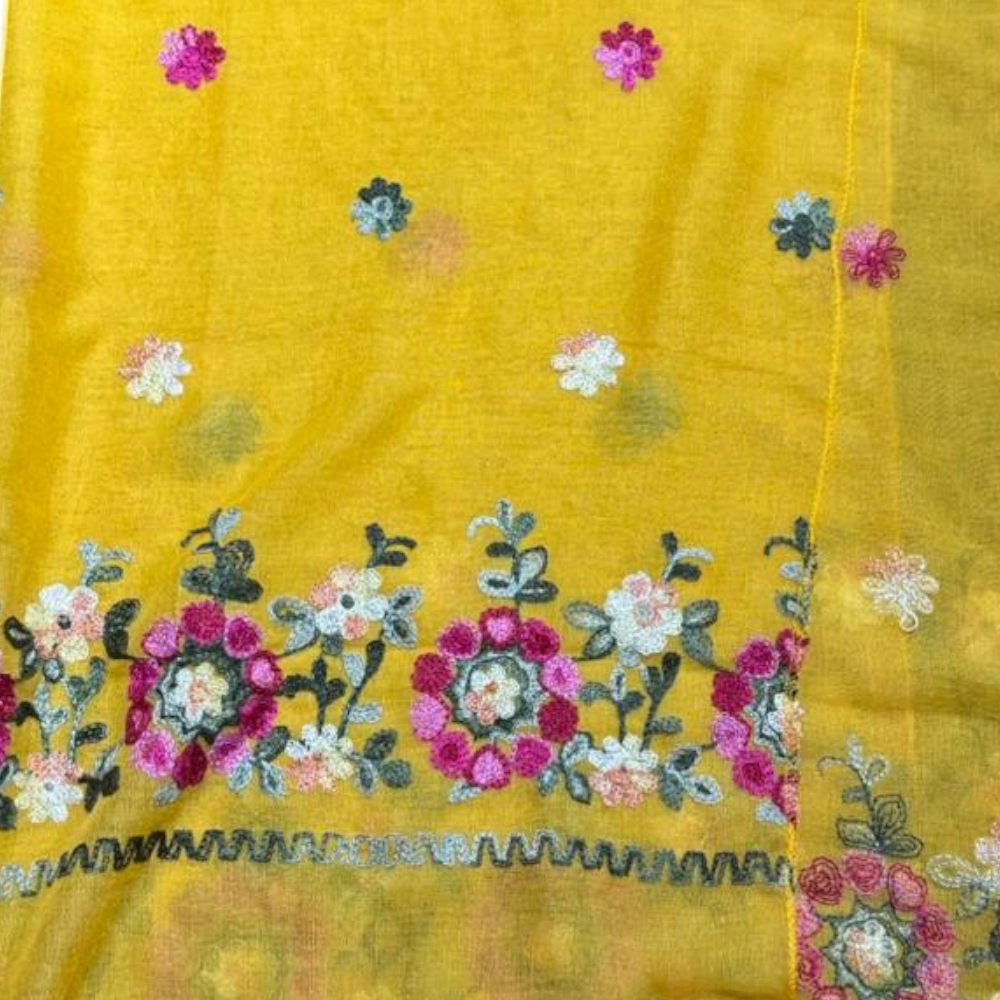 Hand Embroidered Yellow Stole