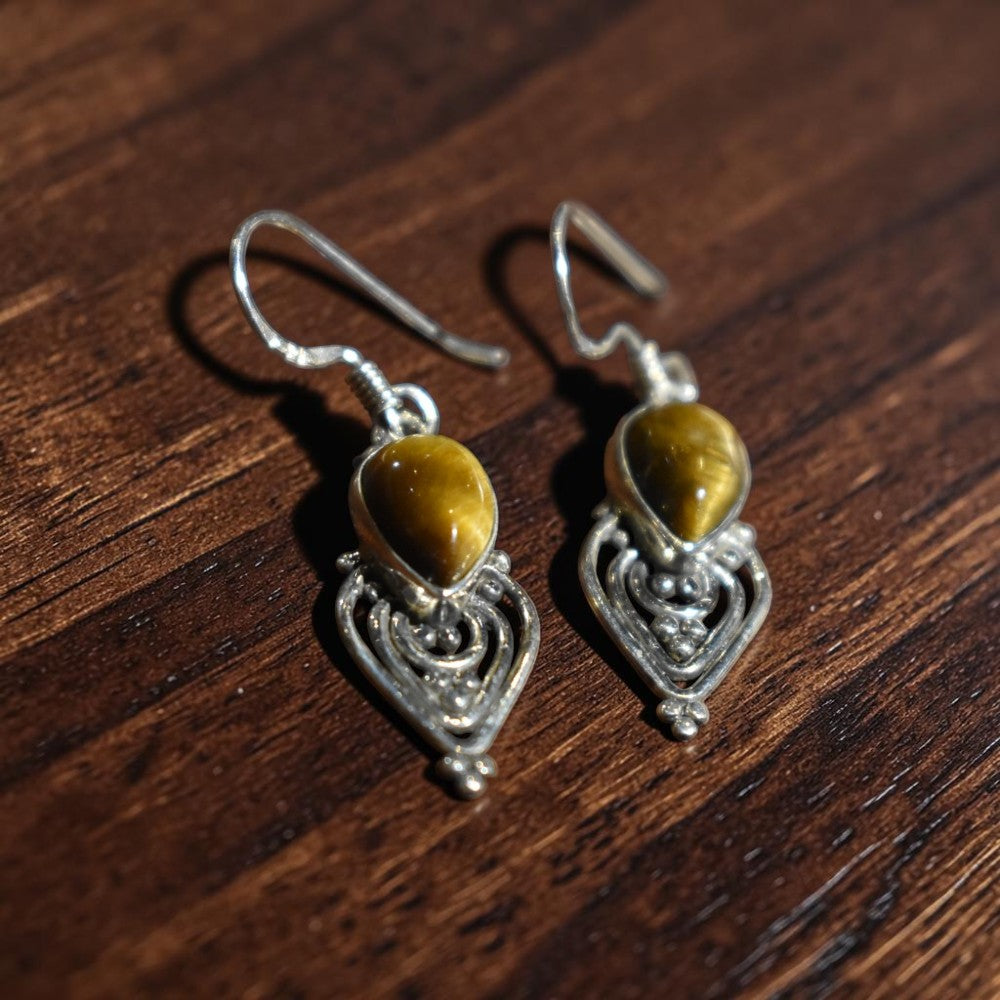 Rustic Tiger's Eye Silver Earrings