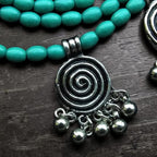 Six Layer Beaded Necklace with Hanging Charms : Turquoise